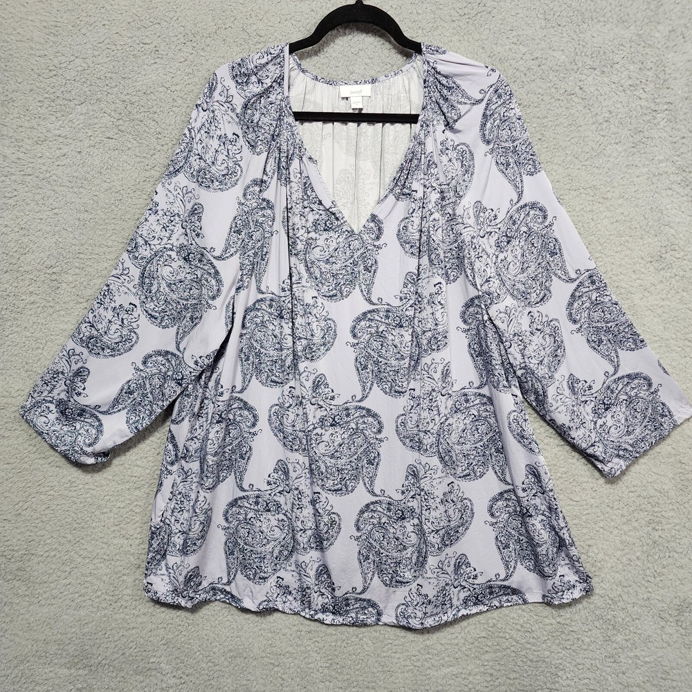 J Jill Womens Gray Blueish Paisley Print Viscose Size XL Long Sleeve Lightweight
